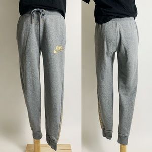 NIKE Grey Joggers w/ Gold Accents & Tie Waist